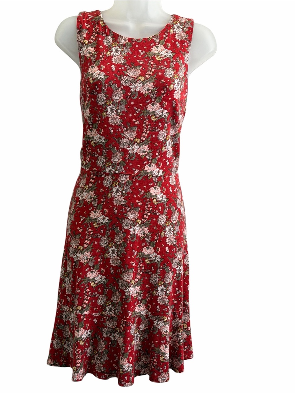 LOFT Red Floral Sleeveless Midi Dress